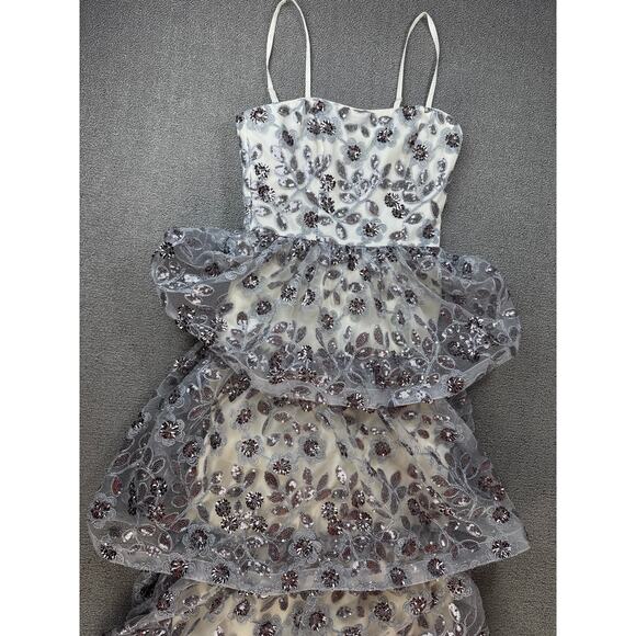 Dress the Population Formal Dress Full Length Tiered Sequin Embroidered Prom XS - Picture 3 of 8